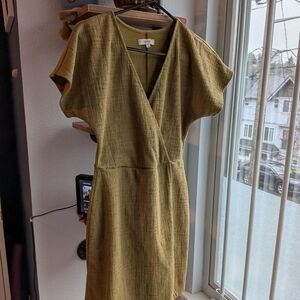 Madewell Texture & Thread Wrap-Style Dress - Olive Green - Size XS